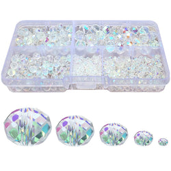 Chengmu 2-10mm Clear White Rondelle Glass Beads for Jewelry Making AB Colour 710pcs Faceted Briolette Shape Crytal Spacer Beads Assortments Supplies for Bracelet Necklace with Elastic Cord Storage Box