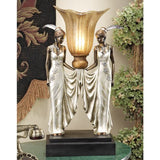 Design Toscano PD331 Art Deco Peacock Maidens Sculptural Table Lamp, 20 Inch, Bronze and Pearl