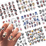 Skull Nail Stickers Day of The Dead Nail Water Transfer Decals Nail art Supplies Halloween for Nail Art Dead Ghost Skull Decals Devil Slider Manicure Art Accessories for Acrylic Nails Decorations12pcs