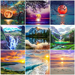 5D Diamond Painting Kits for Adults - 9 Pack Moon Full Drill Round Crystal Rhinestone Diamond Art Gem Painting - Diamond Painting Kits Perfect for Home Wall Decor 12x12 Inch