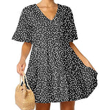 Ulanda-Dresses for Women, Women's Casual Dresses Summer Flowers Bell Sleeve Ruffle Hem Loose Swing Tunic Midi Dress