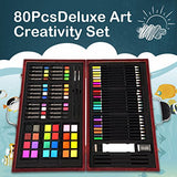 Goplus 80-Piece Art Set, Deluxe Art Supplies for Drawing, Painting and More, Art Creativity Kits in Portable Wooden Case, Great Gift for Artists, Teens, and Children