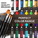 Acrylic Paint Set for Artists, Kids and Adults - 12 Vibrant Colors, 6 Brushes and 3 Paint Canvases - Perfect for Beginners or Professionals