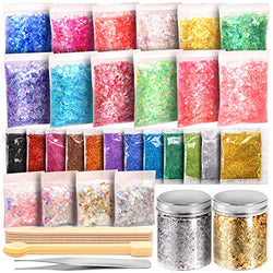 49PCS Resin Supplies Kit, LEOBRO Extra Fine Glitter for Resin, Resin Glitter Flakes Sequins, Foil Flakes, Mixing Stick &Tweezers, Craft Glitter for Resin Art Crafts, Nail Art, Slime, Jewelry Making