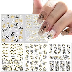 Black Gold Marble Nail Stickers Bronzing French Line Ink Decals On Nail Art Decoration Blooming Ink Marble Manicure Decoration Accessories for Women Girls DIY Nail Art