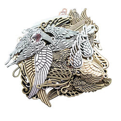 LAOZHOU 100 Gram Assorted Antique Feather and Wing Charms Pendant Bracelet Necklace Earrings