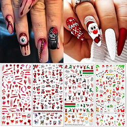 TailaiMei 16 Sheets Holiday Nail Stickers, Halloween Christmas Seasonal Nail Art Decals for Winter DIY Nail Decorations