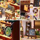 Spilay DIY Dollhouse Wooden Miniature Furniture Kit,Handmade Mini House Craft Plus Dust Cover&LED Light ,1:24 Scale Loft Creative Gift Idea Toys Birthday Gift for Kids Adults Girl(Coffee Time C006)