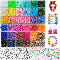 2000 pcs Pony Beads kit in 2 Grid containers, Includes 1600 pcs Pony Beads + 400 pcs Alphabet Beads, Beads for Jewelry Making, Beads, Hair Beads, Beads for Crafts, Kandi Beads