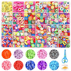 Natonhi 2480 Pcs Polymer Clay Beads for Bracelet Making Kit 24 Styles Cute Smiley Face Flower Fruit Heart Trendy Clay Beads Charms for Jewelry Necklace Earring Making