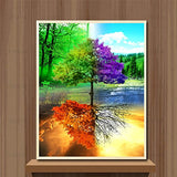 Mobicus 5D DIY Diamond Painting,by Number Kits Crafts & Sewing Cross Stitch，Wall Stickers for Living Room Decoration,Four Seasons Tree(14X18inch/35X45CM)
