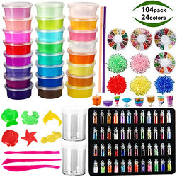 POZEAN Slime Kit, Slime Kit for Girls Boys 24 Colors 104 Pack Slime Supplies Included Glitters Fishbowl Beads and More Accessories, Perfect Birthday for Kids/Friends/Girls/Boys