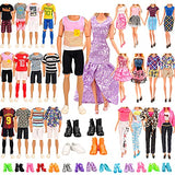 Miunana Lot 34 pcs Random Doll Clothes Shoes Set for 11.5 inch Doll, Includ 10 Ken Boy Clothes + 5 Girl Clothes + 5 Girl Fashion Skirts + 4 Pairs of Ken Boy Shoes + 10 Pairs of Girl Doll Shoes