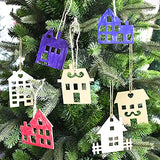 27PCS Wooden House Shaped Embellishments Unfinished Blank Wood Hanging Ornaments for Farmhouse Christmas Tree Decoration, Christmas Gifts for Kids