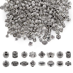 400pcs Silver Spacer Beads -Tibetan Antique Silver Color Metal Beads 240g 16 Styles Small Loose Spacer Beads for Jewelry Making DIY Charm Bracelets
