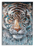 White Tiger Oil Painting Canvas Wall Art Hand Painted Cool Tiger In Snow Picture Decoration For Living Room And Bedroom Framed And Easy To Hang 20x28 Inch