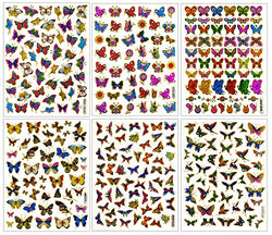 Butterfly003 - 6 Different Sheet Butterfly Glitter Gold Metallic Foil Reflective Craft Self-Adhesive Sticker Decorative Scrapbook for Kid, Birthday Party, Card, Diary, Album