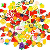 Mixed Fruits Resin Cabochons for Jewelry Making, Decoden Phone Case, Slime DIY, Scrapbooking, Fairy Dollhouse Decor, Art Craft Supplies Pack of 130-count