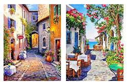 2 Pack 5D Diamond Painting Art Dotz Paint by Numbers Full Drill Kits Supplies for Adults Kids Beginners Mediterranean Sea European Landscape Home Wall Decor, 12X16inch