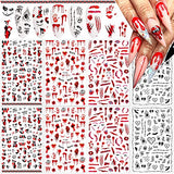 8 Sheets Halloween Nail Art Stickers 3D Halloween Nail Decals Self-Adhesive DIY Nail Art Decorations Horror Red Bloody Wound Blood Skull Spider Nail Sticker for Women Kids Girls Manicure