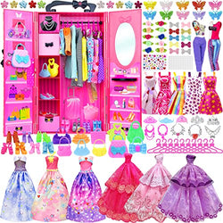 ZITA ELEMENT 146 Pcs 11.5 Inch Doll Closet Wardrobe with Clothes Dresses Shoes and Other Accessories for 11.5 Inch Girl Doll Stuff Kids Girl Age 6 to 12
