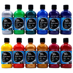 Mont Marte Acrylic Paint Set 16.9oz (500ml), 12 Vibrant Colours Perfect for Canvas, Wood, Fabric, Leather, Cardboard, Paper, MDF and Crafts