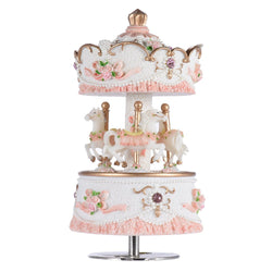 Carousel Music Boxes for Girls Women 3-Horse Rotating Windup Melody Castle in The Sky Luxury Musical Gift for Baby Kids Daughter Birthday Christmas Festival Music Box Artware Pink
