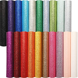 20 Pieces Shiny Glitter Faux Leather Sheets PU Faux Leather Fabric Sheet for DIY Crafts Wedding Sewing Making Earrings Crafts Hair Bows Clips Decoration Favors, 8.3 x 11.8 Inches