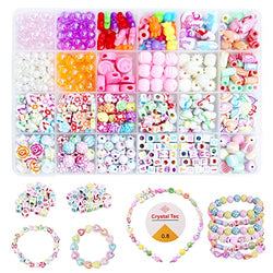 Bead for Jewelry Making Kit, Kids DIY Bead Bracelets Making Kit, Art and Craft Kits DIY Bracelets Necklace Hairband and Rings Toy for Age 6 7 8 9 10+ Year Old Girl Birthday Christmas Gifts