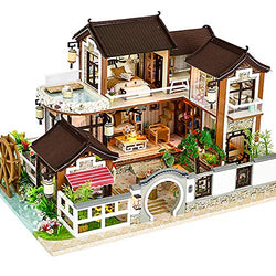 CUTEBEE Dollhouse Miniature with Furniture, DIY Wooden Dollhouse Kit Plus Dust Proof and Music Movement, 1:24 Scale Creative Room Idea