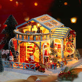 WYD Wooden DIY Christmas House, Christmas Snow Scene Dollhouse, Miniature Toy House Assembly Kit with Music Movement, Craft Art House (no 3 Santa Claus Dolls)