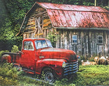 5D DIY Diamond Painting by Numbers Kits, Farm and Truck Landscape Diamond Paintings for Adult Full Drill Large Diamond Painting Crafts Arts for Wall Home Decor (Red Farmhouse Pickup Truck)