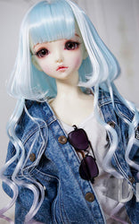 Clicked BJD Doll Wig Heat Resistant Fiber Sky Blue Gradient Pink Handmade Water Wave Roll Wig Doll Hair SD BJD Doll Wig,Hc8~9inch