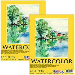U.S. Art Supply 12" x 16" Premium Heavy-Weight Watercolor Painting Paper Pad, 140 Pound (300gsm),