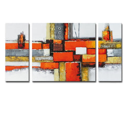 Noah Art-Contemporary Abstract Artwork, 100% Hand Painted Gallery Wrapped Abstract Oil Paintings on Canvas, 3 Piece Framed Large Orange Abstract Wall Art for Living Room Wall Decor, 24" H x 48" W