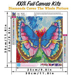 5D Diamond Painting by Number Kit for Adults,Full Drill Gem Embroidery Cross Stitch Pictures Best Gift Paintings Arts Craft for Home Wall Decor Colour Colorful Butterfly 11.8x11.8 in