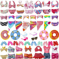 27 Pieces Doll Swimwear Beach Bathing Clothes Kit Including 10 Bikini Swimsuit 2 Leisurewear 2 Swimming Ring 3 Fashion Glasses 5 Pairs Shoes 5 Pairs Slippers for 11 Inch Dolls