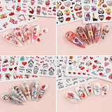 8 Sheets Valentine's Day Nail Art Stickers 3D Valentines Nail Decals Cute Cartoon Animals Gnome Rose Sexy Lips Love Heart Design Nail Stickers for Acrylic Nails Valentines Nail Decoration Accessories