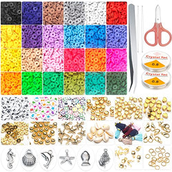 7000 Pcs Clay Beads, 24 Colors Heishi Beads for Jewelry Making, 6mm Flat Beads Polymer Clay Beads with Pendant Charms Kit and Smiley Face Letter Bead Tassle for DIY Craft