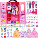 98 Pack Doll Clothes and Accessories with Closet Wardrobe DIY Playset for 11.5 Inch Doll Including Wedding Dress Fashion Dress Casual wear Swimsuit Shoes Hangers Necklace Bags (11.5inch)