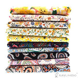 RayLineDo 10 Pcs Different Pattern Multi Color 100% Cotton Poplin Fabric Fat Quarter Bundle 18" x 22" Patchwork Quilting Fabric Yellow and Paisley Series