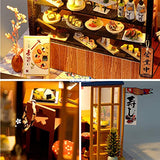 DIY LED Lights Miniature Dollhouse Kit Street Shop Doll House Model Wooden Furniture for Valentine's Day Creative Gifts (Sushi)