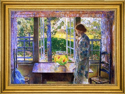 Art Oyster Frederick Childe Hassam A Goldfish Window - 18.05" x 27.05" Premium Canvas Print with Gold Frame