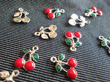 Red Cherry Charms 10 Pcs Enamalized New Year Green Red Fruit Charm (NS099)