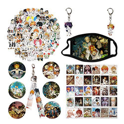 The Promised Neverland Merch Set for Anime Fans 50 Stickers 1 Face Mask 2 Keychain 30 Lomo Card 1 Hanging Decor 6 Button Pin