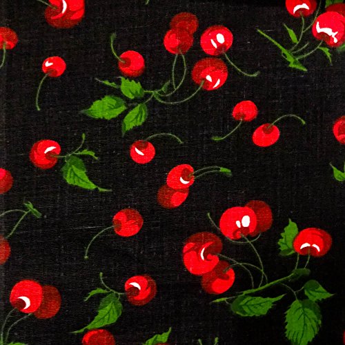 Cherry Fruit Black Poly Cotton, 58"/60" Inches Wide – Sold By The Yard (FB)