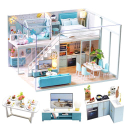 Spilay DIY Miniature Dollhouse Wooden Furniture Kit,Handmade Mini Modern Apartment Model Plus with Dust Cover & Music Box ,1:24 Scale Doll House Toys for Creative Gift (Portic Life)