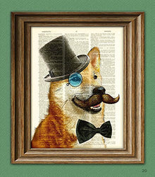Such Dapper! Much Dandy! Shiba Inu dog with mustache monocle and top hat doge upcycled Dictionary Page book art print