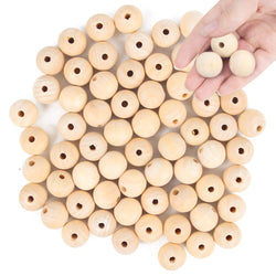 BigOtters Wood Craft Beads, 65PCS 25mm (1 Inch) Natural Unfinished Wood Spacer Beads Rustic Country Beads Round Ball Wooden Loose Beads for Crafts DIY Jewelry Making Home Favor Holiday Decor
