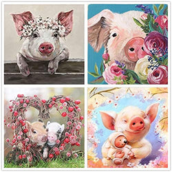 4-Pack Diamond Painting Art Kits for Adults Kids Paint by Numbers 5D Full Drill Love Heart Cute Pigs,12 X 12 Inch